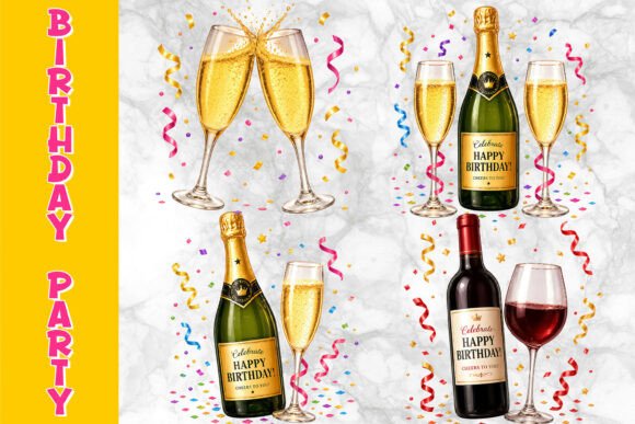 Birthday Party Champagne Glasses Clipart: Elevating Digital Celebrations with Modern Design