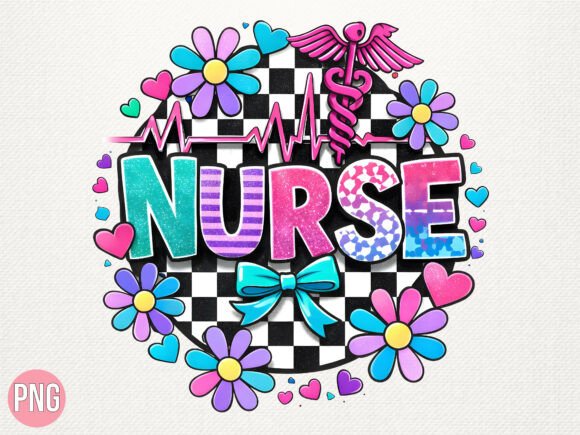 Checkerboard Nurse Floral Caduceus PNG