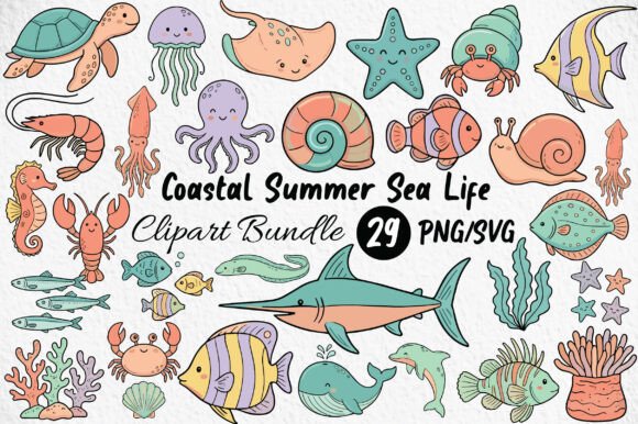 Coastal Summer Sea Life Clipart Bundle