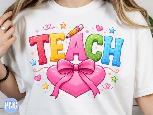 Colorful Teach Heart School Ribbon PNG