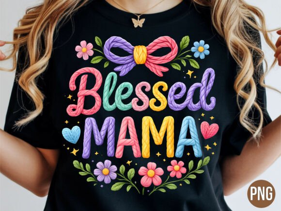 Elevating Print-on-Demand Designs with the Blessed Mama Knitted Yarn Floral PNG