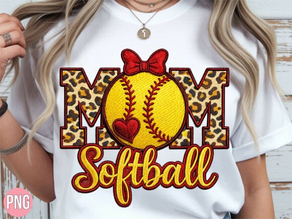 Mom Softball Leopard Bow 3D T-shirt PNG