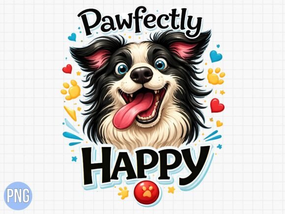 Pawfectly Happy Border Collie Dog PNG Design