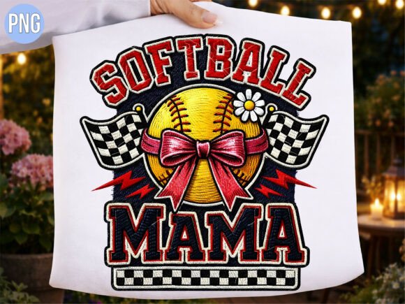 Softball Mama Racing Flag Bow Shirt PNG: Elevating Sports Mom Style with Digital Precision