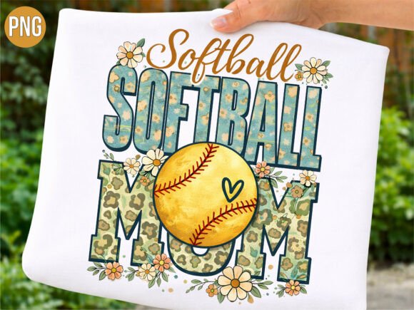 Softball Mom Leopard Floral T-shirt PNG