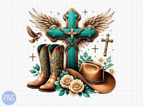 Western Cross Wings Cowboy Boots PNG