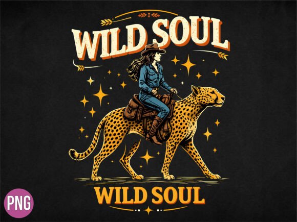 Wild Soul Girl Riding Cheetah PNG Shirt Design